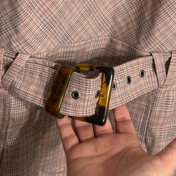 Free People Sevi Plaid Mini Dress Women's XL Drop Waist Belt Pleated Pink NEW - Picture 5 of 8